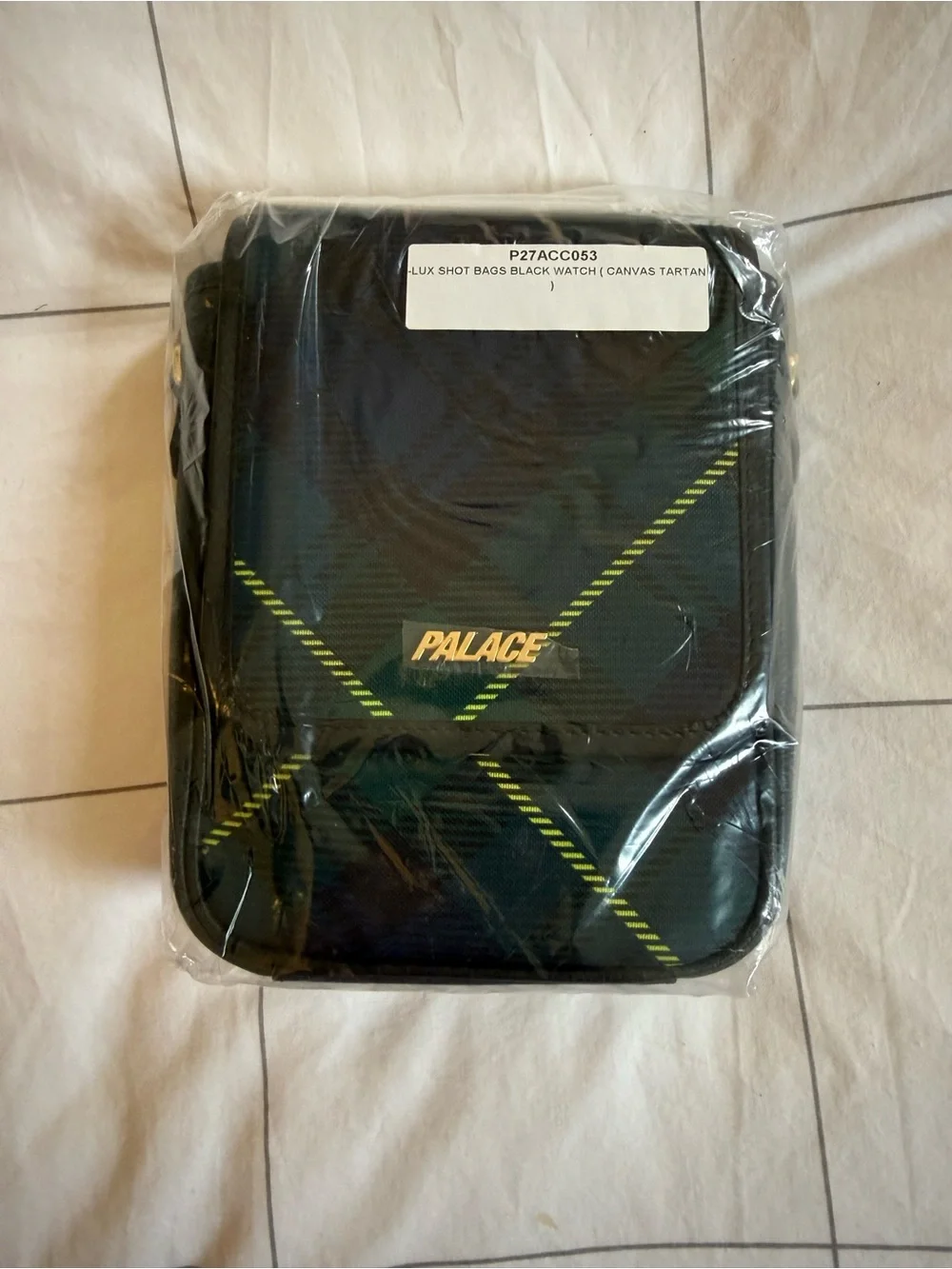 Palace P-Lux Shot Bag ‘Black Watch’ Canvas Tartan Men's FW25 Logo Travel Bag